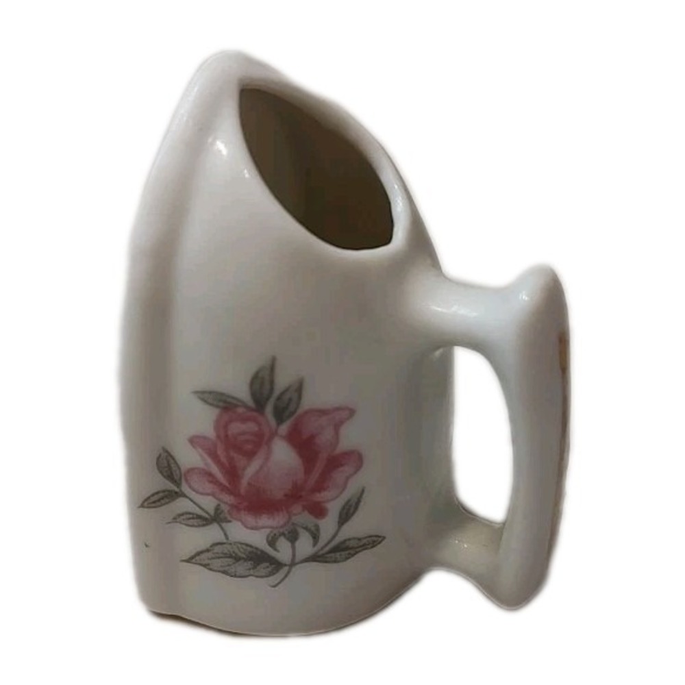 Vintage Miniature Iron Ceramic Porcelain Toothpick Holder Floral Pink Rose 2"
